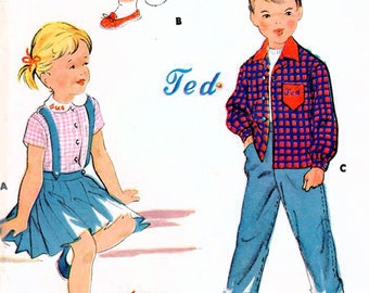 1950s McCall's 1887 Vintage Sewing Pattern Boys Girls Tailored Shirt, Short Sleeve Shirt, Long Sleeve Shirt Size 4