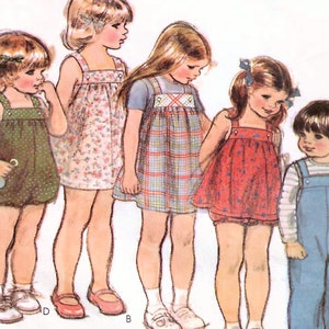 1970s McCall&#39;s 6505 Vintage Sewing Pattern Toddler Sundress, Jumper, Top, Overalls, Sunsuit, Panties Size 2