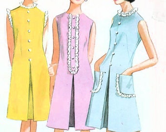 1960s McCall's 8129 UNCUT Vintage Sewing Pattern Misses A-line Dress, Sleeveless Dress Size 12 Bust 32
