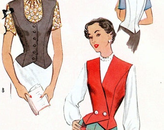 1940s McCall 7839 Vintage Sewing Pattern Misses Fitted Vest, Weskit Size 14 Bust 32, Size 16 Bust 34