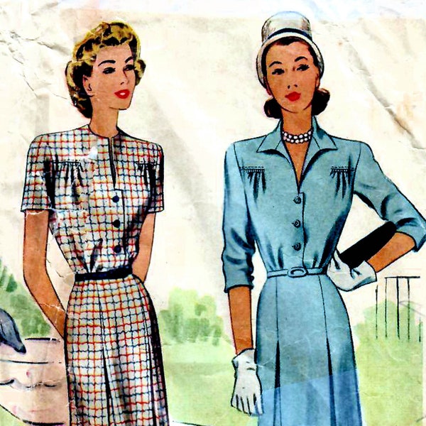 1940s McCalls 6117 Vintage Sewing Pattern Misses One Piece Dress, Shirtwaist Dress Size 18 Bust 36