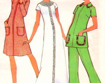 1970s McCall's 3416 Vintage Sewing Pattern Misses A-line Dress, Evening Dress, Tunic Top and Pants Size 12 Bust 34