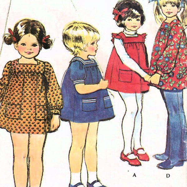 1970s McCall's 3470 Vintage Sewing Pattern Girls Jumper, Smock Dress, Pants Size 3, Size 6