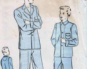 1930s Advance 2141 Vintage Sewing Pattern Boys Long Pajamas, Two Piece Pajamas Size 10, Size 12