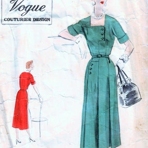 1950s Vogue 749 Vintage Sewing Pattern Couturier Design Misses Afternoon Dress, One Piece Dress Size 18 Bust 36