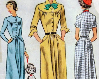 1940s McCall 7821 Vintage Sewing Pattern Shirtwaist Dress, Midi Dress, Yoked Dress Junior Size 13 Bust 31