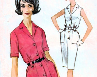 Década de 1960 McCall's 6716 Patrón de costura vintage Misses vestido camisero delgado, vestido casual ajustado tamaño 12 busto 32, tamaño 16 busto 36