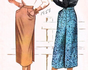 1950s McCall's 3888 Vintage Sewing Pattern Misses Wrap Skirt, Slim Skirt Size Waist 25