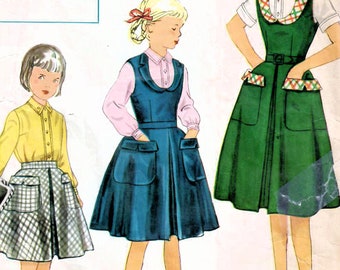 1950s Simplicity 8304 Vintage Sewing Pattern Girls Skirt, Blouse, Jumper Size 10