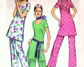 1970s Simplicity 9363 UNCUT Vintage Sewing Pattern Misses Tunic Top, Pants Size 10 Bust 32-1/2