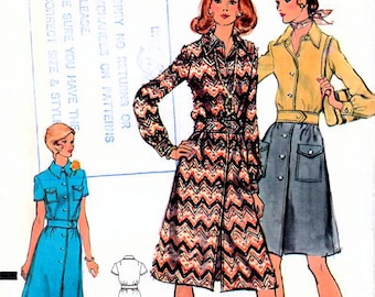 1970s Vogue 8365 UNCUT Vintage Sewing Pattern Misses Shirtwaist Dress, Button Front Dress Size 14 Bust 36