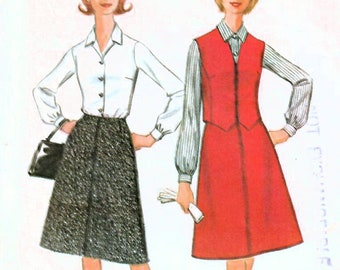 1960s McCall's 6924 Vintage Sewing Pattern Junior A-line Skirt, Shirtwaist Blouse, Fitted Vest Size 13 Bust 33