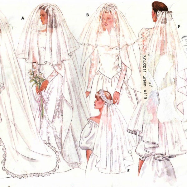 Voiles de mariée Butterick 4649 vintage des années 1980 pour dames, voiles de mariage plusieurs styles