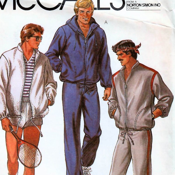 1980s McCall's 8321 UNCUT Vintage Sewing Pattern Athletic Wear, Jogging Pants, Shorts, Casual Jacket, Hoodie Men Size 42