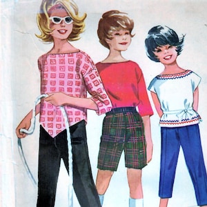 1960s McCall&#39;s 6101 Vintage Sewing Pattern Girls Sportswear, Casual Pullover Top, Shorts, Cropped Pants Size 4, Size 8