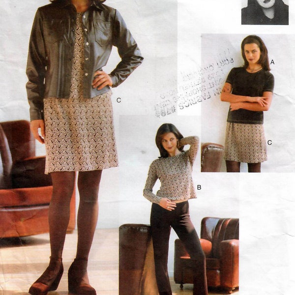 1990s Vogue 2048 Vintage Sewing Pattern Shirt Jacket, Pullover Top, T-shirt, Pull-on Skirt, Pants Misses Size 12 Bust 34