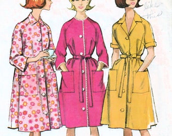 1960s McCall's 7554 Vintage Sewing Pattern Misses  Robe, Housecoat, Housedress Size Small (10-12), Size Medium (14-16)