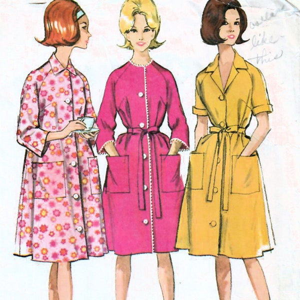 1960s McCall's 7554 Vintage Sewing Pattern Misses  Robe, Housecoat, Housedress Size Small (10-12), Size Medium (14-16)