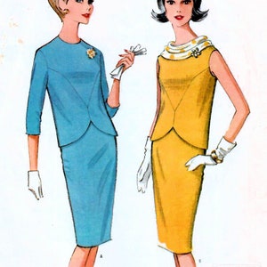 1960s McCall&#39;s 7628 Vintage Sewing Pattern Misses Two-Piece Dress, Fitted Top, Slim Skirt Size 10 Bust 31, Size 14 Bust 34