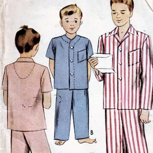 1940s McCall 5020 Vintage Sewing Pattern Boys Long Pajamas, Sleepwear, Sleep Pants, Sleep Shirt Size 6