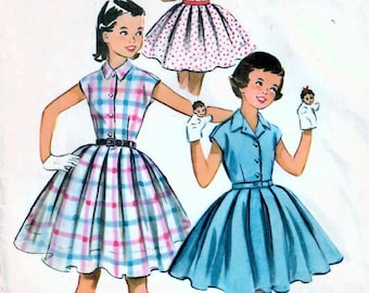 1950s McCall's 4016 Vintage Sewing Pattern Girl's Shirtwaist Dress, Full Skirt Dress Size 4, Size 6