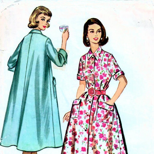 1950s McCall's 4165 Vintage Sewing Pattern Misses Button Front Duster, Tent Housecoat, Dress, Coat Size 12 Bust 32