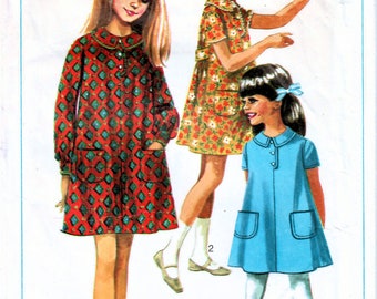 1960s Simplicity 7281 Vintage Sewing Pattern Girls Loose-fitting Dress, Tent Dress Size 7, Size 14