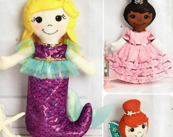 2010s Simplicity 8863 UNCUT Craft Pattern Soft Stuffed Dolls, Princess Doll, Mermaid Doll, Fairy Doll