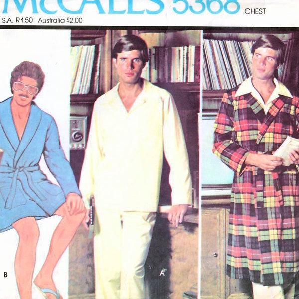 1970s McCall's 5368 Vintage Sewing Pattern Short Robe, Wrap Robe, Long Pajamas Men Size Ex-Large (46-48)