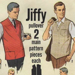 1960s Simplicity 4728 Vintage Sewing Pattern Men&#39;s Vest, Pullover Vest Size Medium 38 - 40