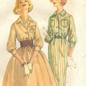 1950s Simplicity 3091 Vintage Sewing Pattern Jr Miss, Misses One Piece Dress, Shirtwaist Dress, Full Skirt Dress Size Bust 33, Size Bust 34