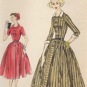 1950s Vogue 9000 FF Vintage Sewing Pattern Junior Misses Full Skirt Dress, Shirtwaist Dress, Detachable Collar and Cuffs Size 13 Bust 33