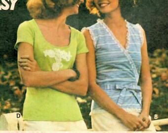 1970s Butterick 4136 UNCUT Vintage Sewing Pattern Misses Pullover Top, T-shirt Size 10 Bust 32-1/2