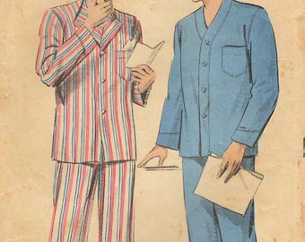 1950s Advance 5878 Vintage Sewing Pattern Men's Pajamas Size 38-40, Size 42-44, Size 46-48