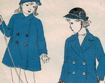 1930s Advance 1809 Vintage Sewing Pattern Girls Double Breasted Coat Size 6