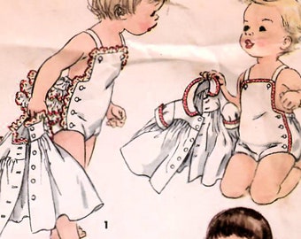 1950s Simplicity 1151 Vintage Sewing Pattern Toddler Sunsuit, Playsuit, Sundress, Jacket Size 1