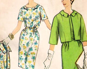 1960s Simplicity 4316 UNCUT Vintage Sewing Pattern Misses Half Size Dress, Sheath, Slim Dress, Cropped Jacket Size 16-1/2 Bust 37