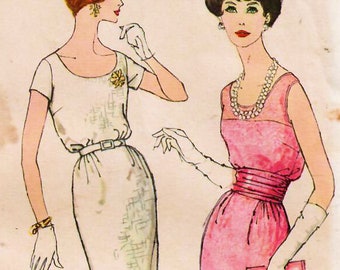 1950s Simplicity 2963 Vintage Sewing Pattern Misses Slim Dress, Sheath, Cummerbund Size 10 Bust 31