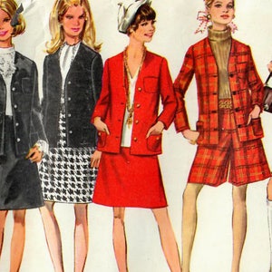 1960s Simplicity 7812 Vintage Sewing Pattern Misses Jacket, Skirt, Mini Pantskirt Size 10 Bust 32-1/2, Size 12 Bust 34