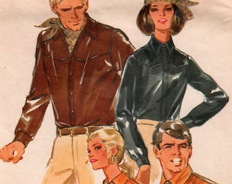 1960s Butterick 5266 Vintage Sewing Pattern Men's Western Shirt, Long Sleeve Shirt, Sports Shirt Size Small