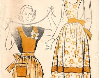 1940s New York 360 FF Vintage Sewing Pattern Misses Full Apron, Midi Bib Apron, Halter Neck Apron, Tea Length Apron Size Medium Bust 32-34
