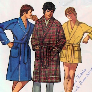 1970s Simplicity 9637 Vintage Sewing Pattern Men's Robe, Short Robe, Beach Coverup Size Medium, Size Large image 1