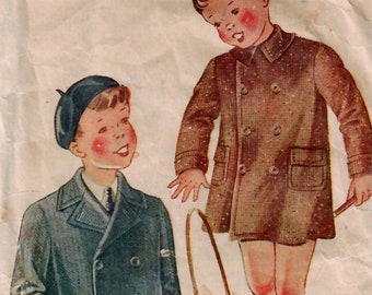 1930s Simplicity 1823 Vintage Sewing Pattern Boy Double Breasted Coat, Chesterfield Coat Size 2