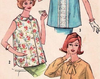 1960s Simplicity 3925 Vintage Sewing Pattern Misses Maternity Top, Blouse Size 12 Bust 32, Size 16 Bust 36