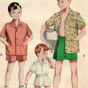 1950s Butterick 5775 UNCUT Vintage Sewing Pattern Boys Sports Shirt, Shorts, Boxer Shorts Size 2, Size 4, Size 12 image 1