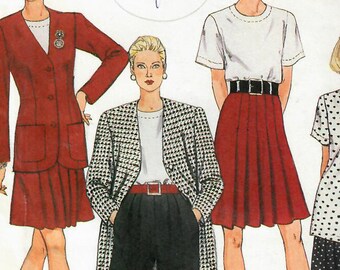 Patrón de costura vintage McCall's 5822 de los años 90 para chaqueta ajustada, blusa tipo túnica holgada, pantalones largos y falda plisada, talla 10, busto 32-1/2