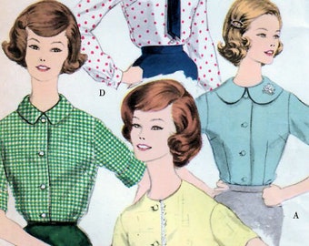 1950s Vogue E-14 UNCUT Vintage Sewing Pattern Junior Miss Blouse, Shirtwaist Blouse, Dressy Blouse Size 13 Bust 33