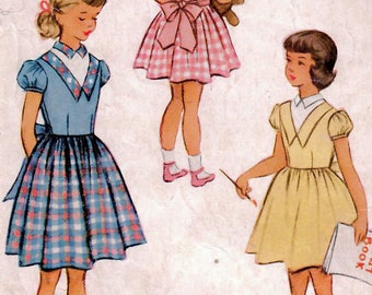 Full Skirt Dress 1940s Advance 4152 Vintage Sewing Pattern Girls Party Dress One Piece Dress Size 6