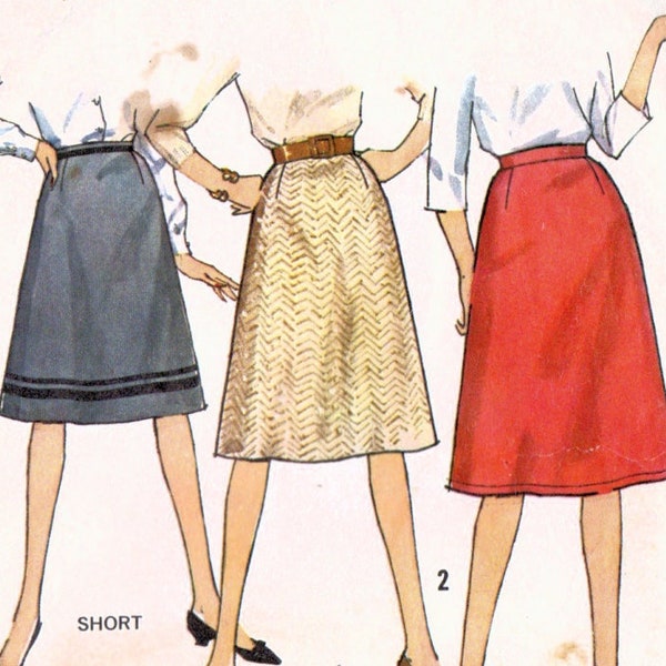 1960s Simplicity 4466 Vintage Sewing Pattern Misses Proportioned A-line Skirt Size W25, W26, W28