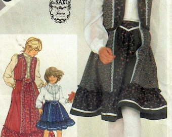 1980s Simplicity 5162 Vintage Sewing Pattern Girls Skirt, Blouse, Vest Gunne Sax Size 4, Size 7, Size 8